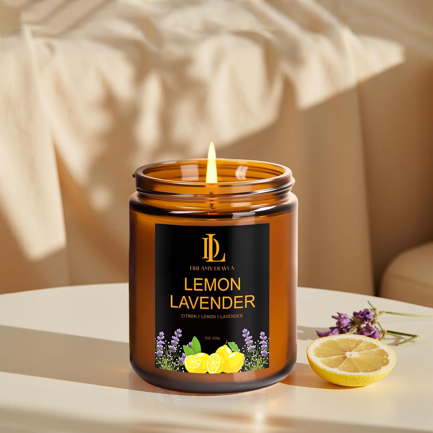 Detalle 2 de DL DREAMY DEWLA D008-2 Lemon Lavender Soy Candle, 7 oz, 50-Hour Burn