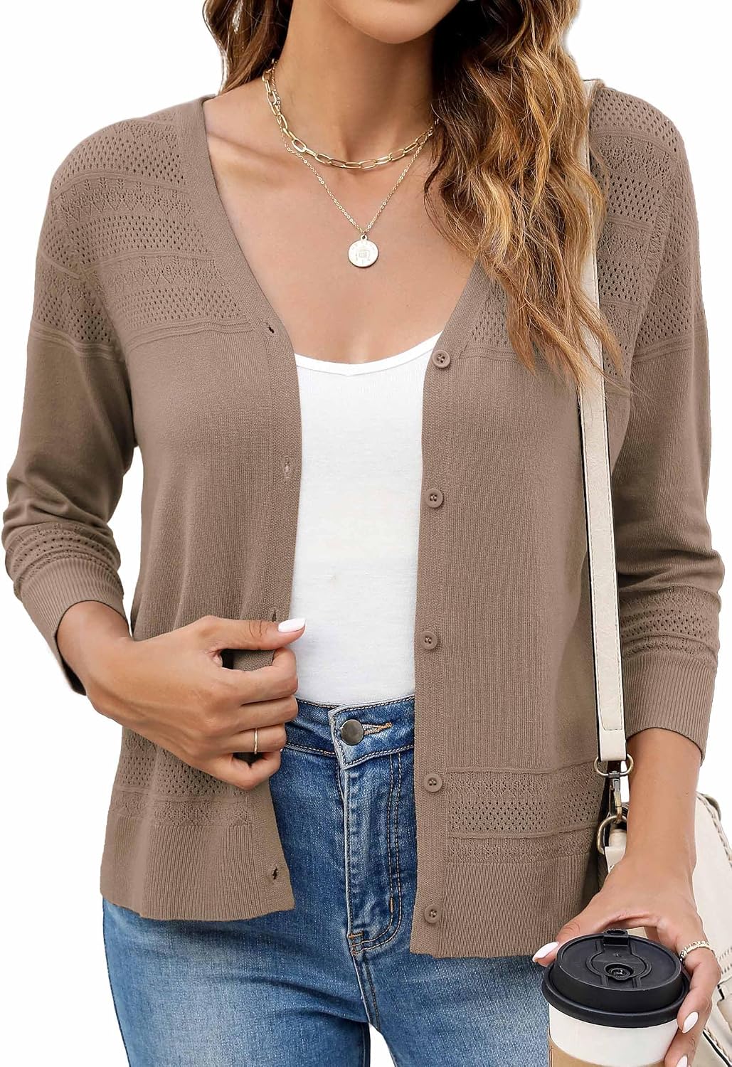 Thumbnail 3 de Neineiwu Strickjacke V-Ausschnitt Bolero 3/4