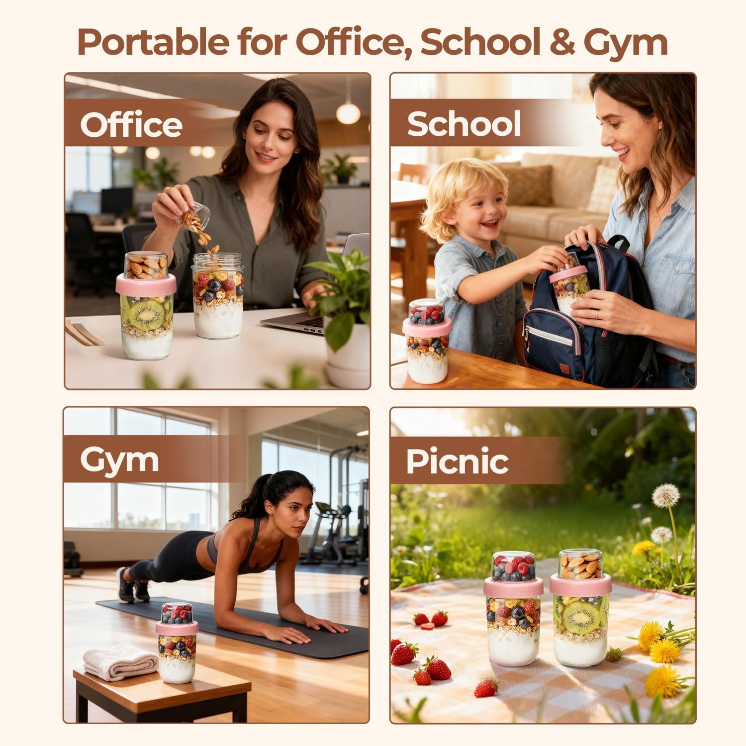 Detalle de ComSaf yoghurtburk 480 ml + 120 ml med separat toppingfack i glas