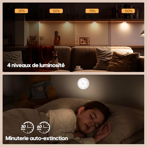 Detalle de GOODEA.fun - 2 Pack Lampe LED Rechargeable RGB sous meuble sans fil (Puck Lights)