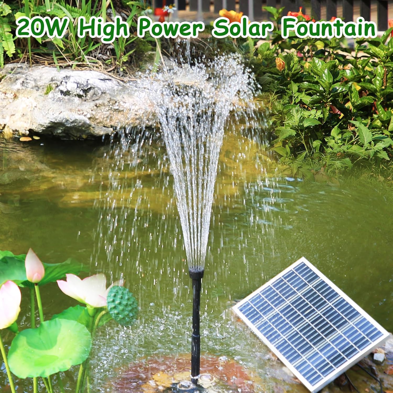 Thumbnail 1 de AMZtime 20W Solar Water Fountain: DIY Solar Pump Kit with 6 Spray Styles for Garden, Birdbath and Pool