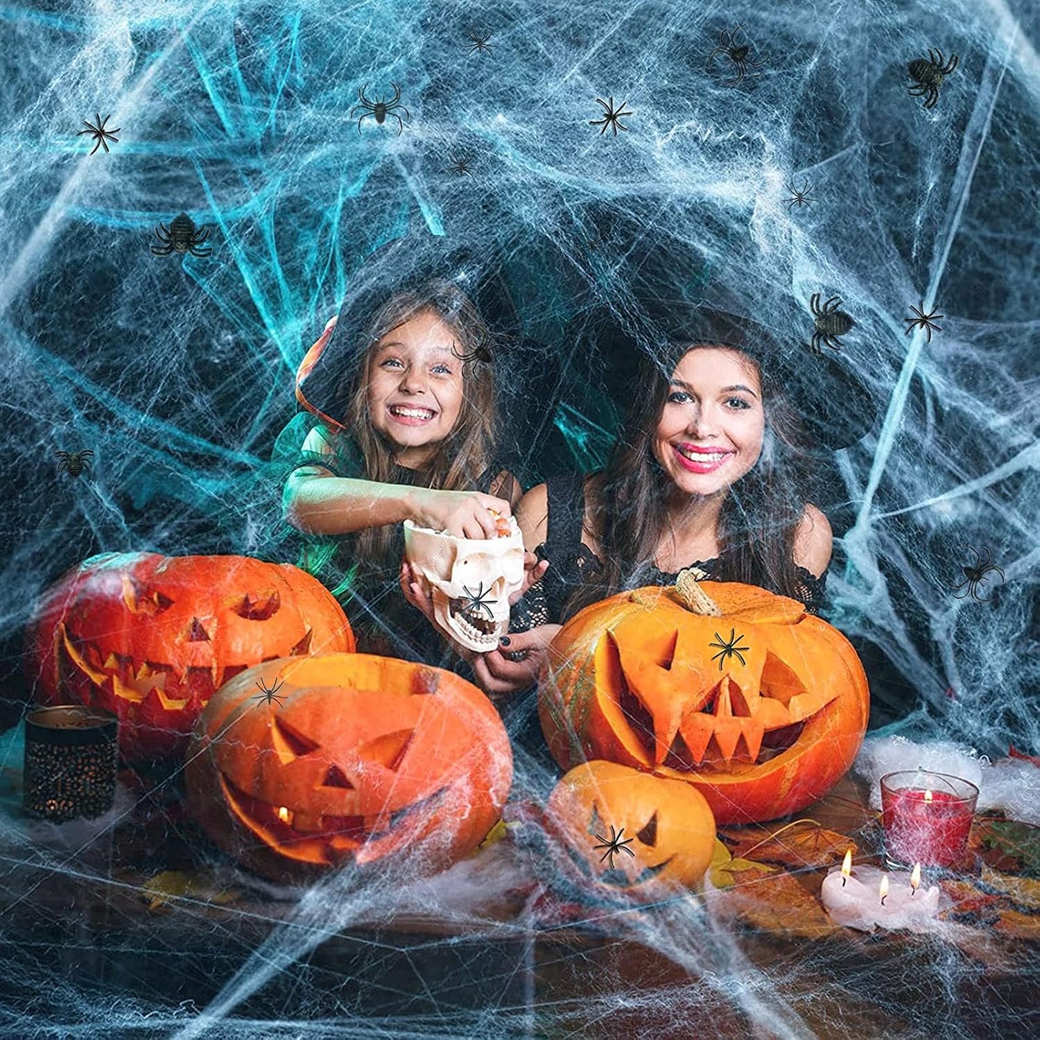 Detalle de Halloween Spinnennetz Dekoration 100 g mit 20 Spinnen 🕷