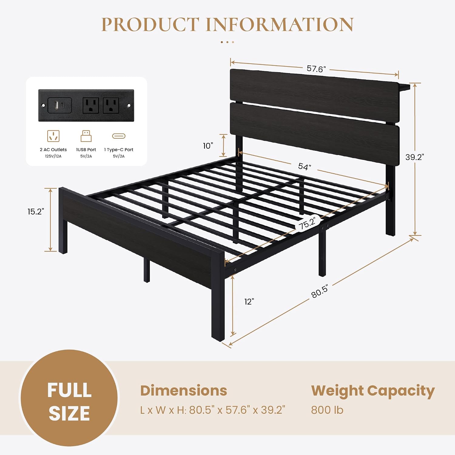 Detalle de SHA CERLIN Full Size Bed Frame
