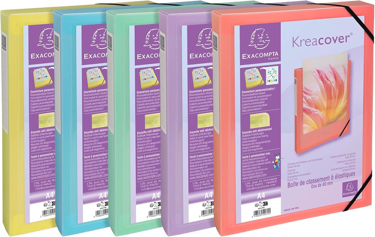 Detalle de Exacompta 59279E – 5 boîtes de classement Kreacover Pastel (A4, 25 x 33 cm)