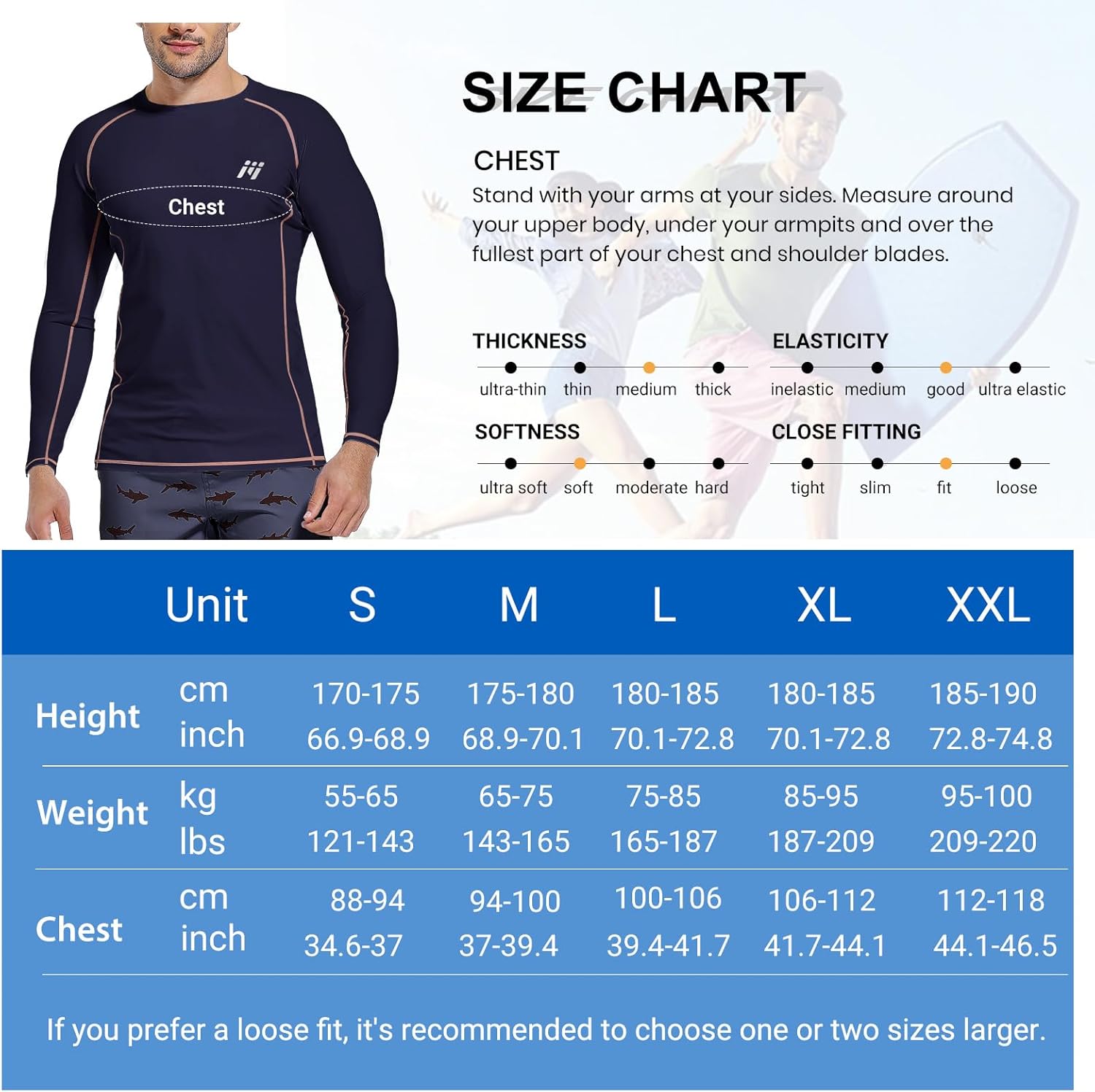 Thumbnail 5 de MEETWEE Rash Guard da uomo a maniche lunghe con protezione UV UPF 50+ e asciugatura rapida