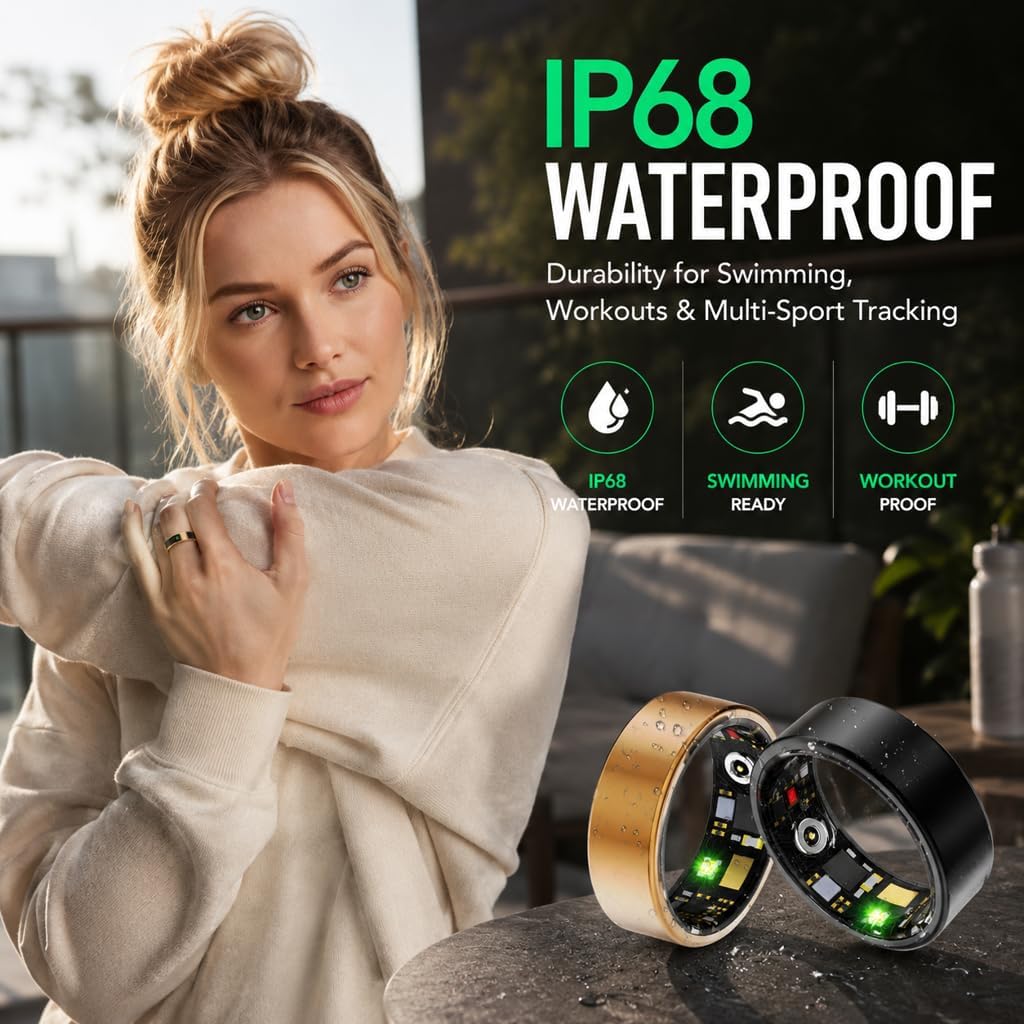 Detalle 2 de ZBNMY Smart Ring, Black Size 8, Sleep Tracking, IP68 Waterproof, 5–7-Day Battery