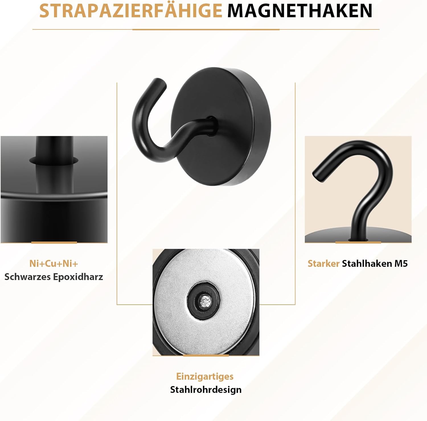 Detalle de Neosmuk Magnethaken Schwarz – 47 kg Zugkraft, Extra Stark für Werkstatt, Camping und Haushalt