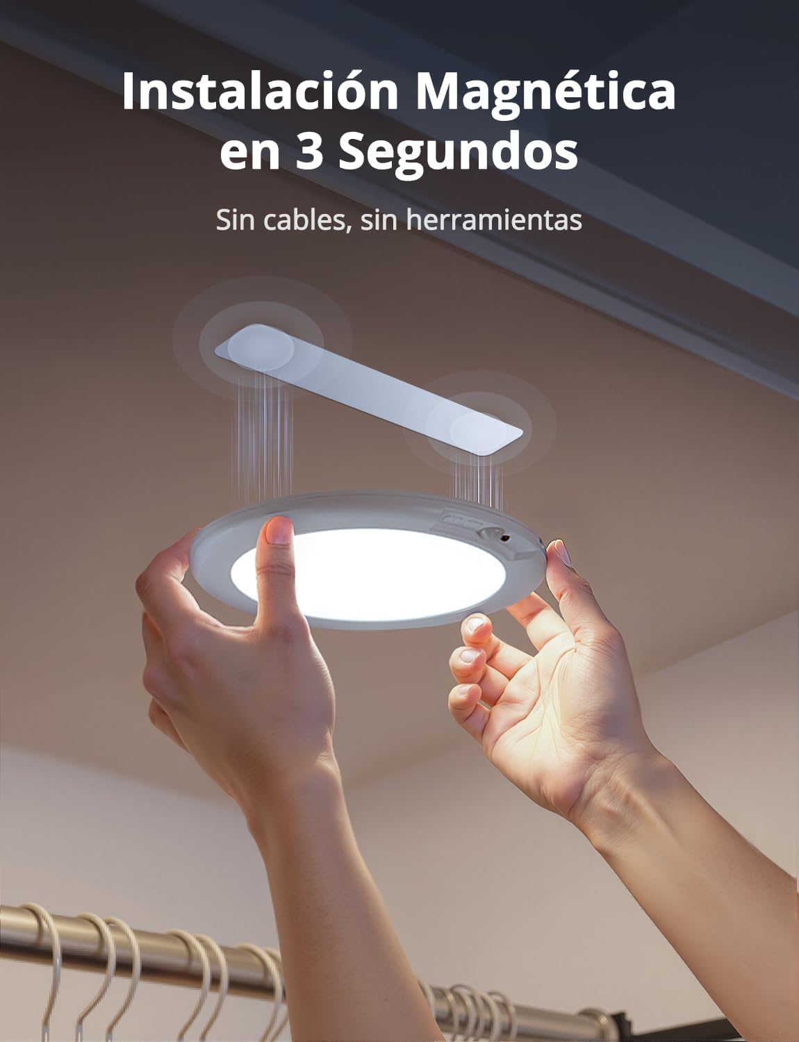 Detalle de Combuh Luz sin Electricidad: Lá,mpara LED de Techo para Baño con Batería 6000 mAh y Mando