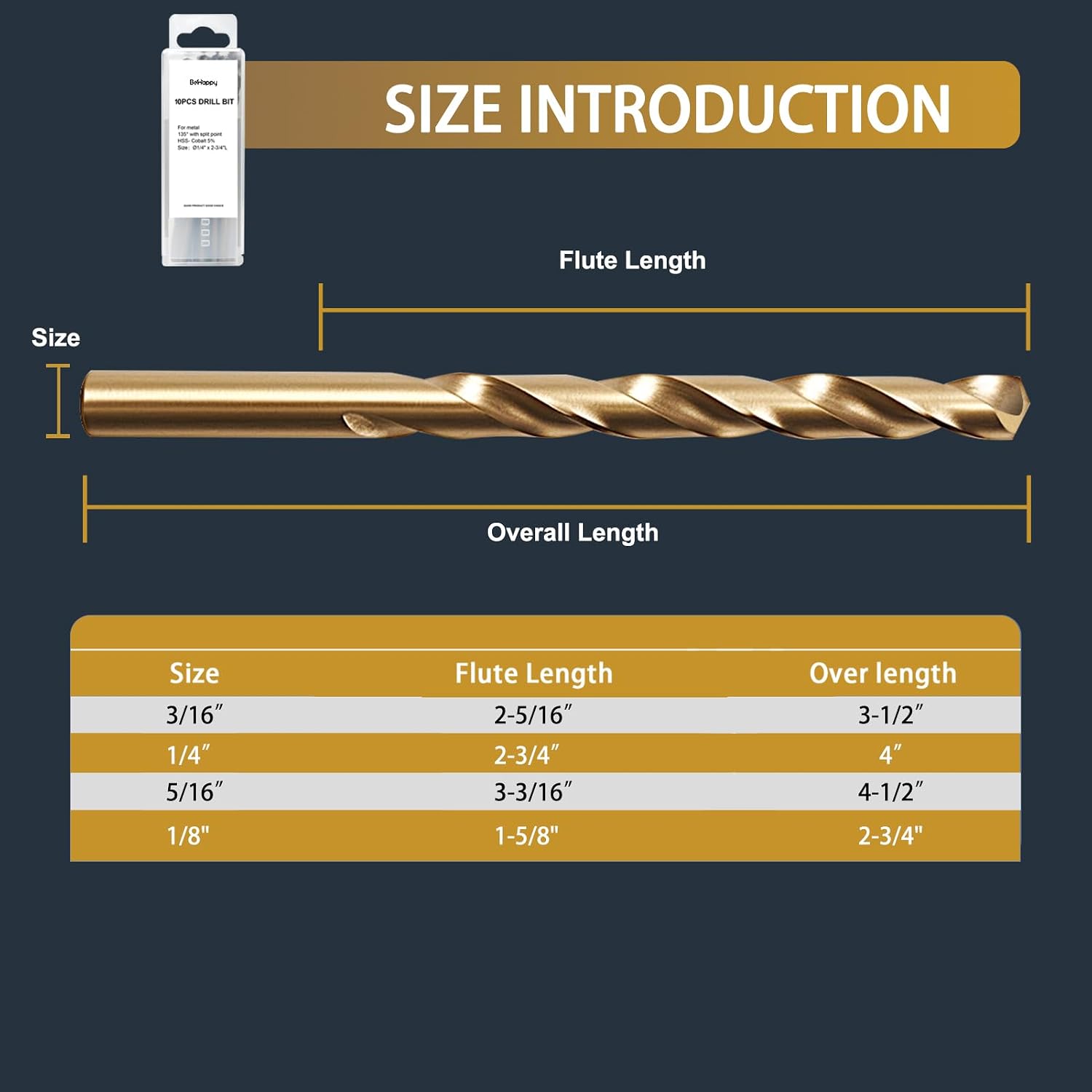 Thumbnail 3 de BeHappy Cobalt Drill Bit Set 3/16″