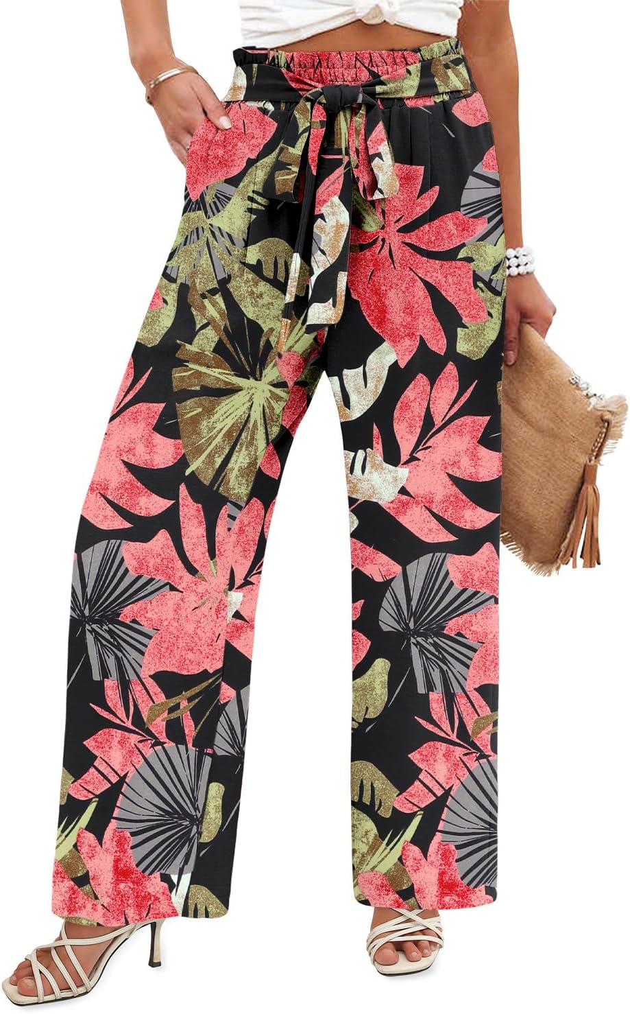 Thumbnail 6 de CHICZONE women’s flowy palazzo lounge wide-leg sweatpants with high waist tie belt