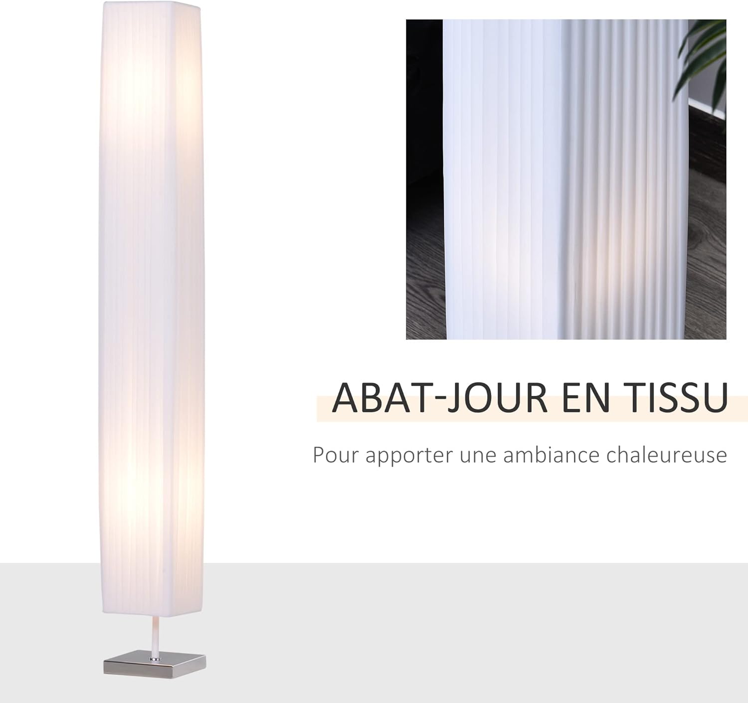 Thumbnail 2 de HOMCOM Lampadaire sur pied moderne 120 cm, abat-jour blanc et interrupteur au pied