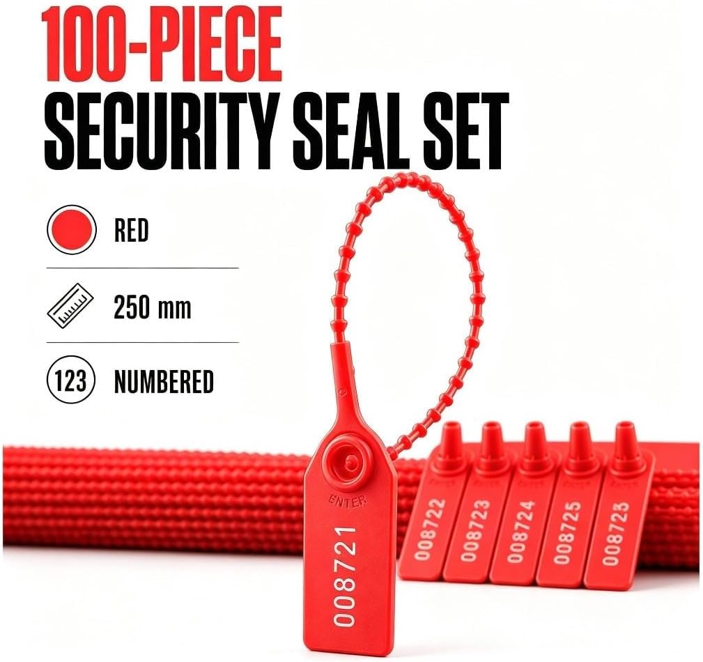 Detalle 1 de Hsoryrt Numbered Tamper-Evident Cable Seals, 250 mm, Red, 100-Pack