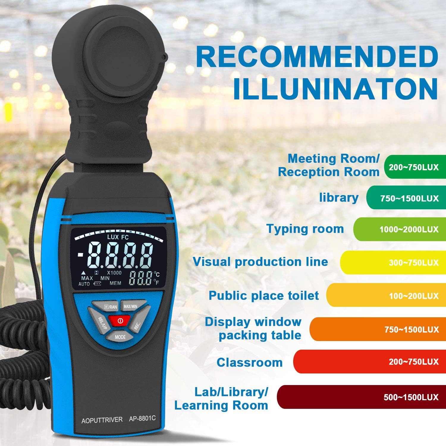 Thumbnail 6 de AP-8801C Digital Luxmeter – Lichtstärke bis 400.000 Lux mit ausziehbarem Detektor