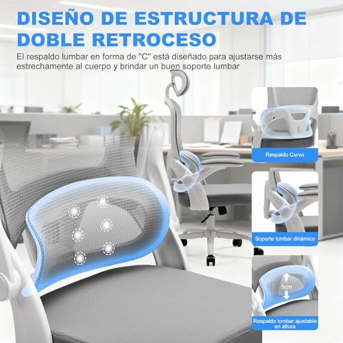 Detalle de Magic Life: Silla de Oficina Ergonómica con Respaldo de Malla y Reposabrazos Abatibles