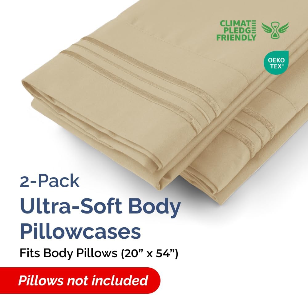 Detalle 2 de CGK Unlimited Body Pillow Cases, Set of 2, Beige Microfiber, 20 x 54 Inches