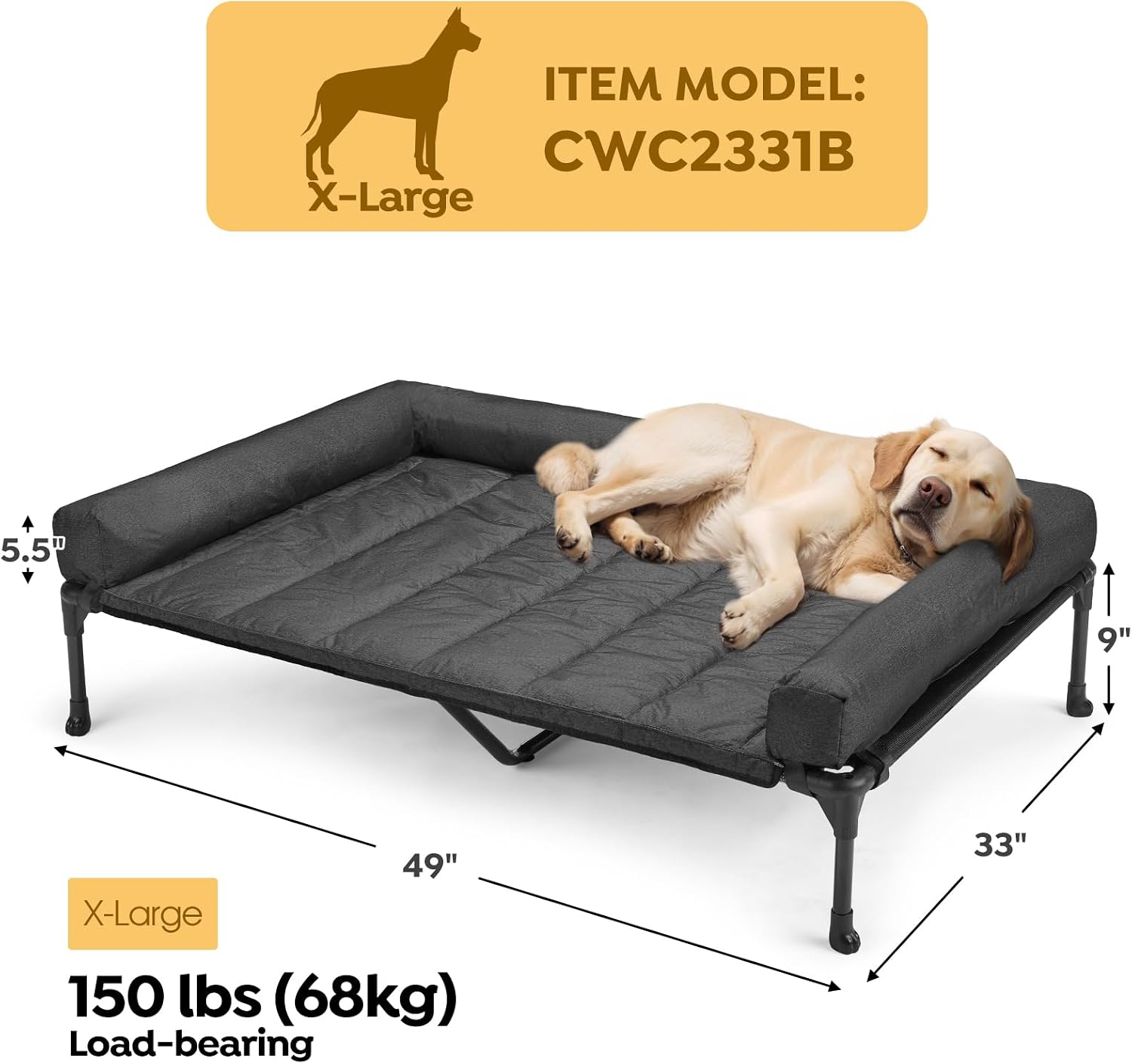 Detalle 2 de Veehoo Raised Dog Bed + Waterproof Removable Pillow-Top Mat (X-Large, Black)