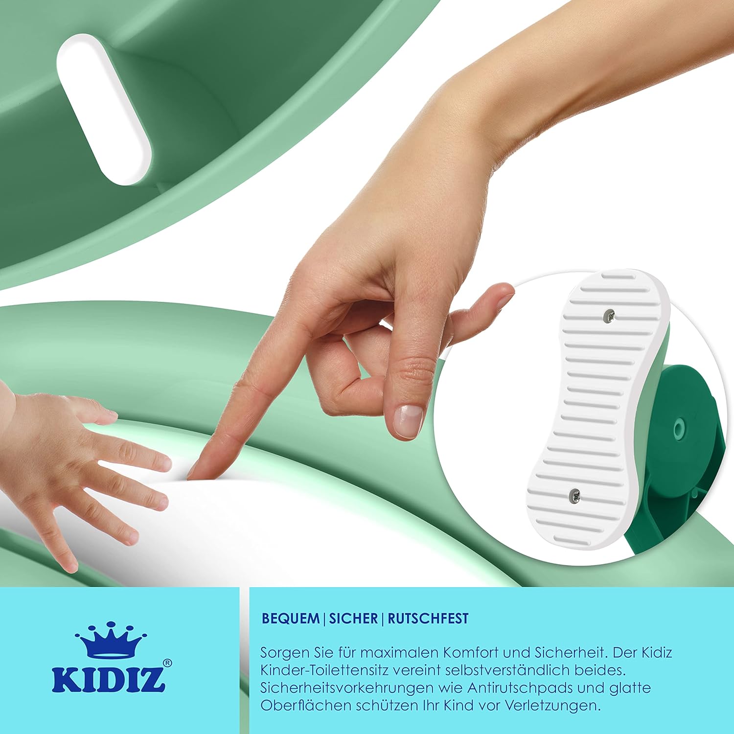 Detalle de KIDIZ® Kinder-Toilettensitz mit Treppentrainer, höhenverstellbar, faltbar – sicher, bequem und universell grün