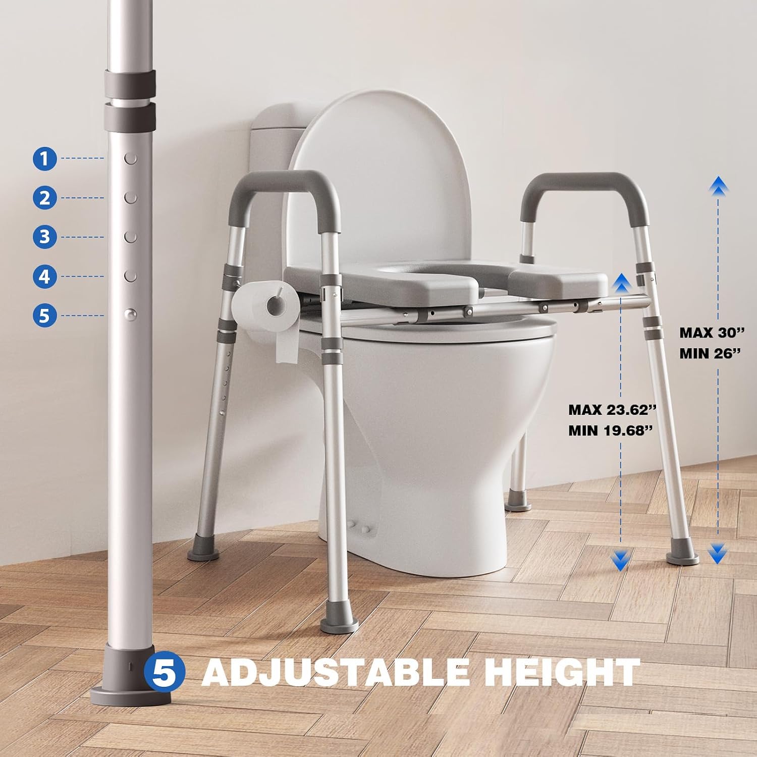 Detalle de Loyoda Toilet Seat Riser with Handles: Adjustable, Stable, 400 lb Capacity
