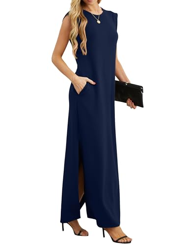 Detalle de GRECERELLE Navy Blue Summer Maxi Dress with Pockets and Split