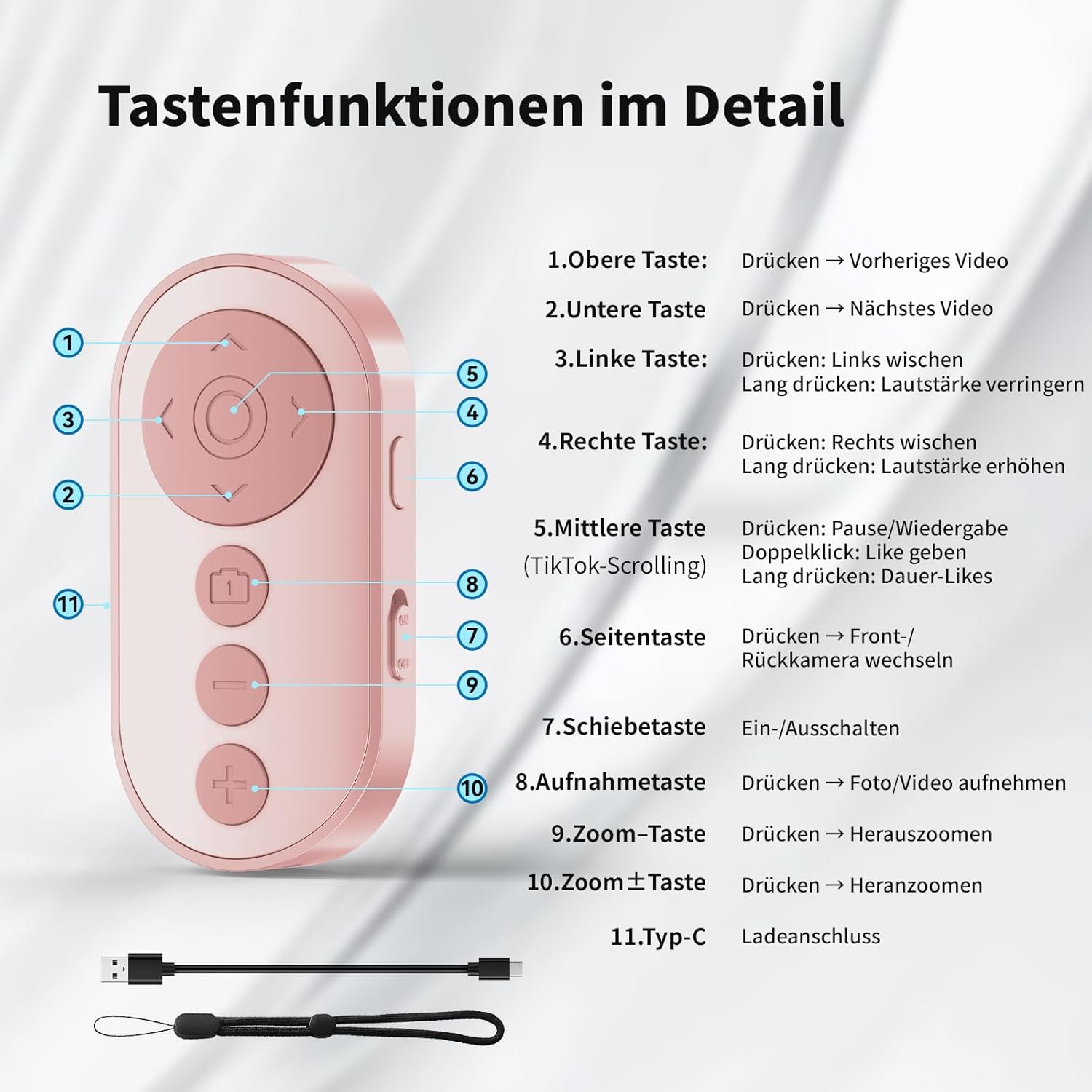 Thumbnail 6 de VYVIYON kabelloser Kamera-Fernauslöser mit Bluetooth, Zoom/Schalter & Seitenwender für iOS/Android