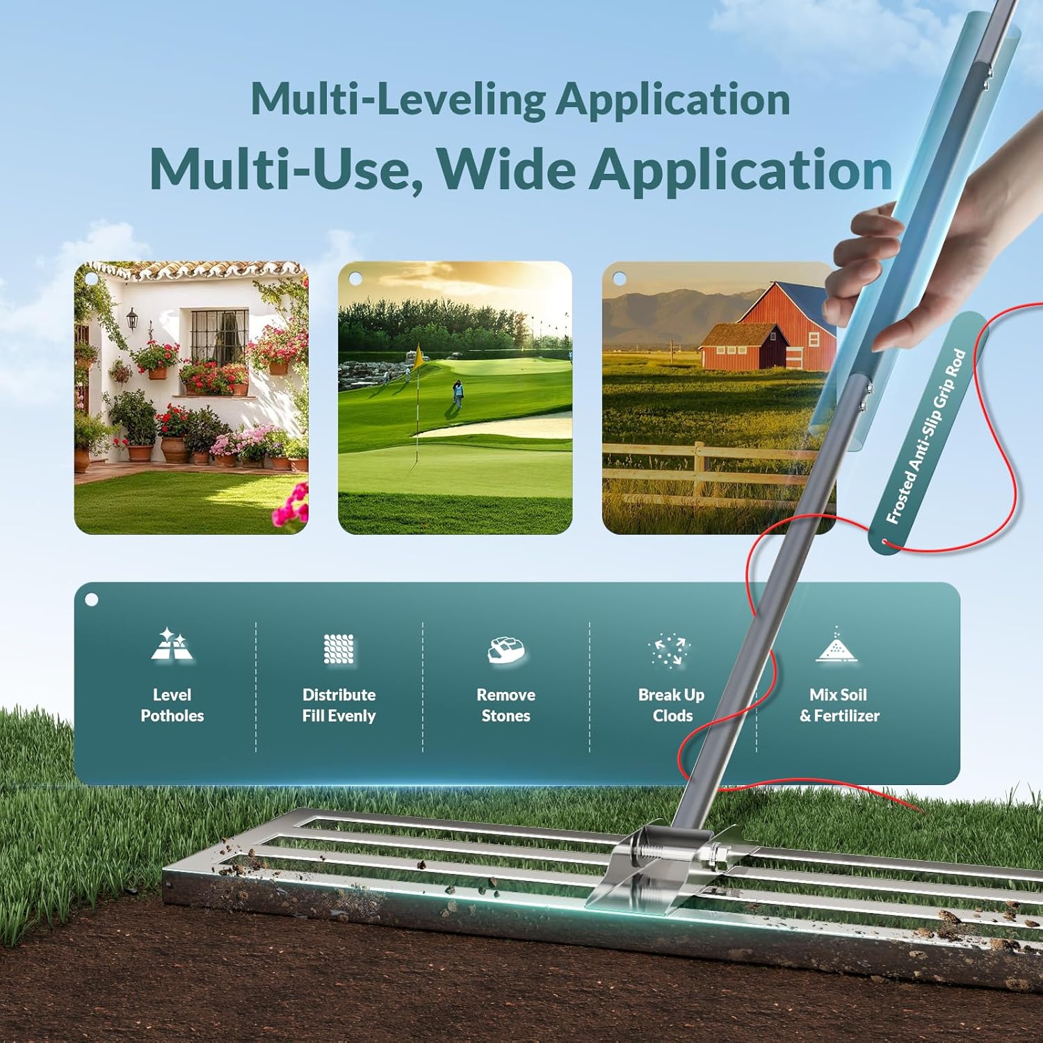 Thumbnail 6 de Rasen-Nivellierrechen 75 x 25 cm mit geschlossenem Boden (Edelstahl 304) und Schaumstoffgriff