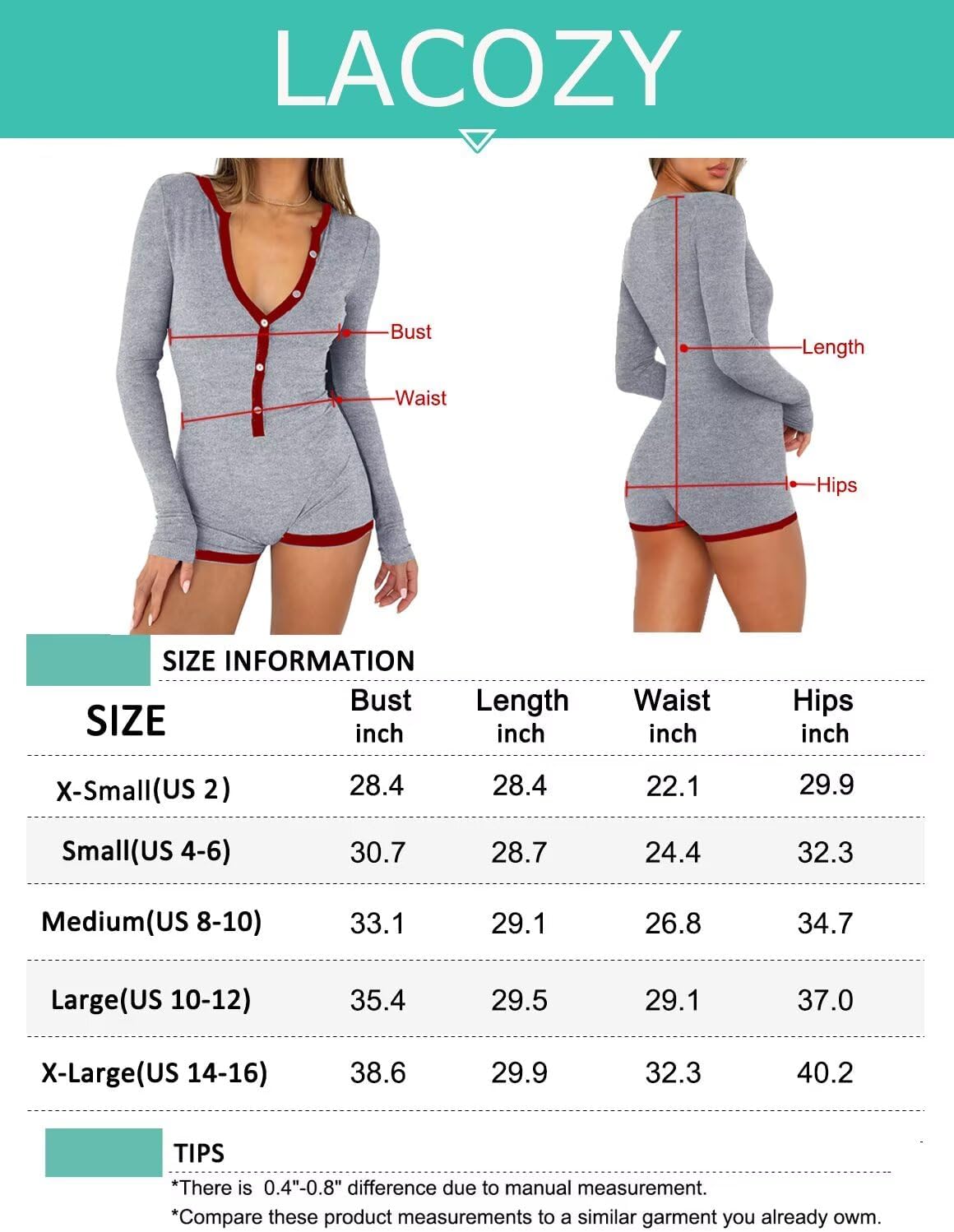 Thumbnail 3 de LACOZY Long Sleeve Rompers for Women – V-Neck Short Jumpsuit in One Piece Bodysuit