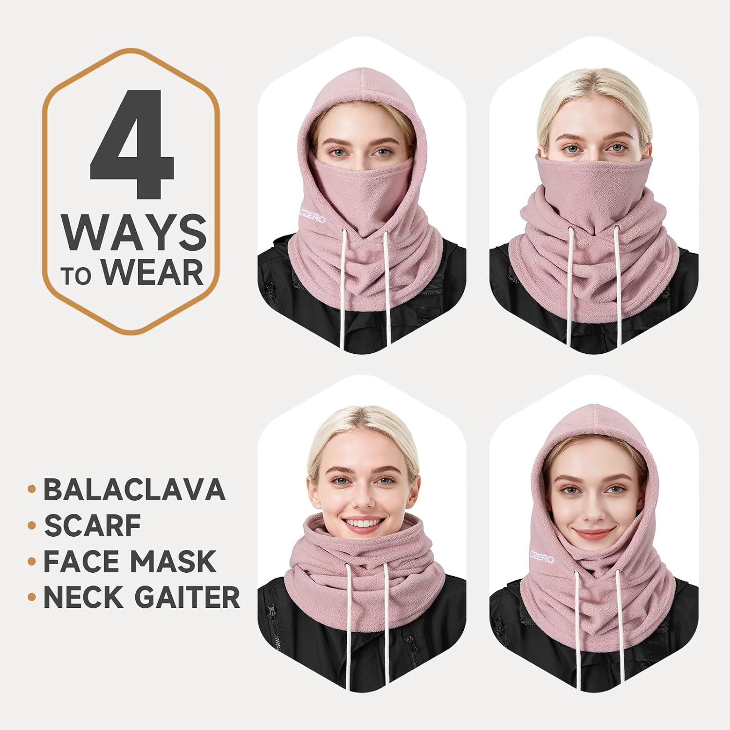 Detalle de OZERO Fleece Balaclava Ski Mask, Convertible Hood with Adjustable Fit