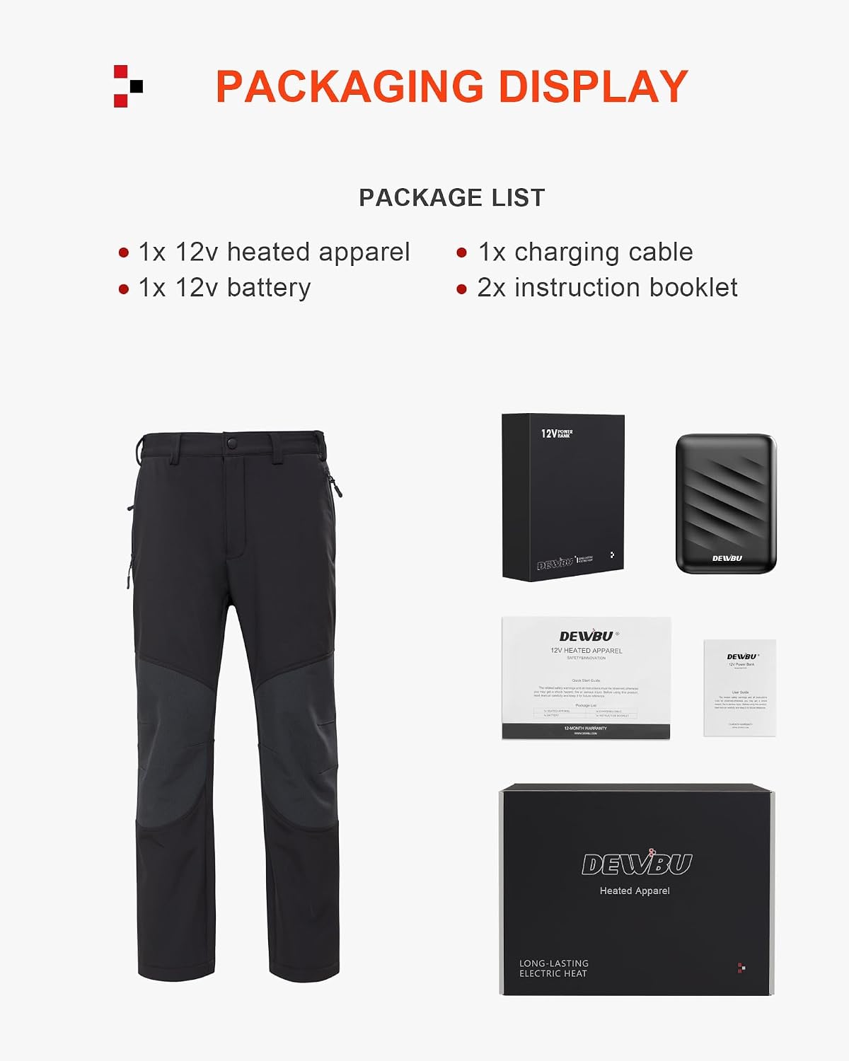 Detalle de DEWBU DB-0125 Heated Pants for Men, 12V, Five Heating Zones