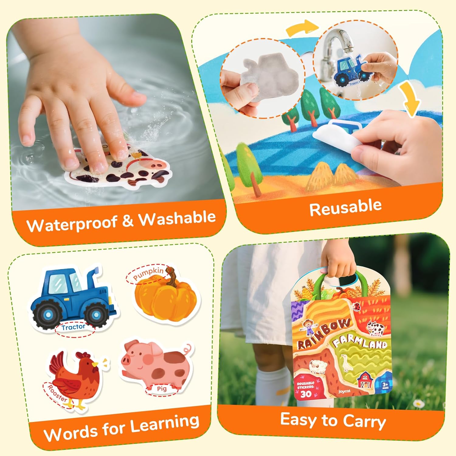 Detalle de JoyCat Reusable Sticker Book Set (3-Pack): Farm, Pizza-Making, Weather