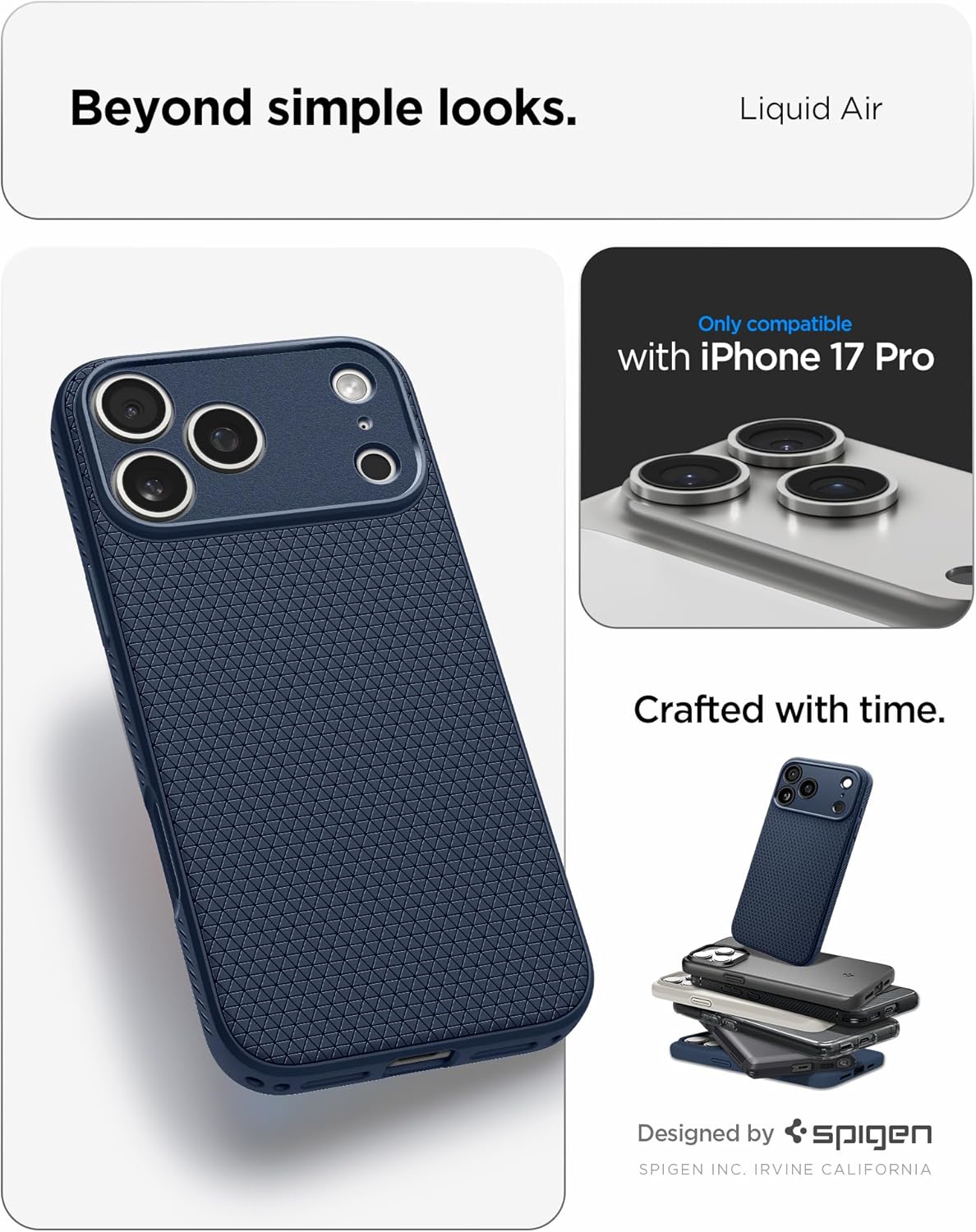Detalle de Spigen Liquid Air pour iPhone 17 Pro (édition 2025) – Coque flexible anti-chocs bleu marine