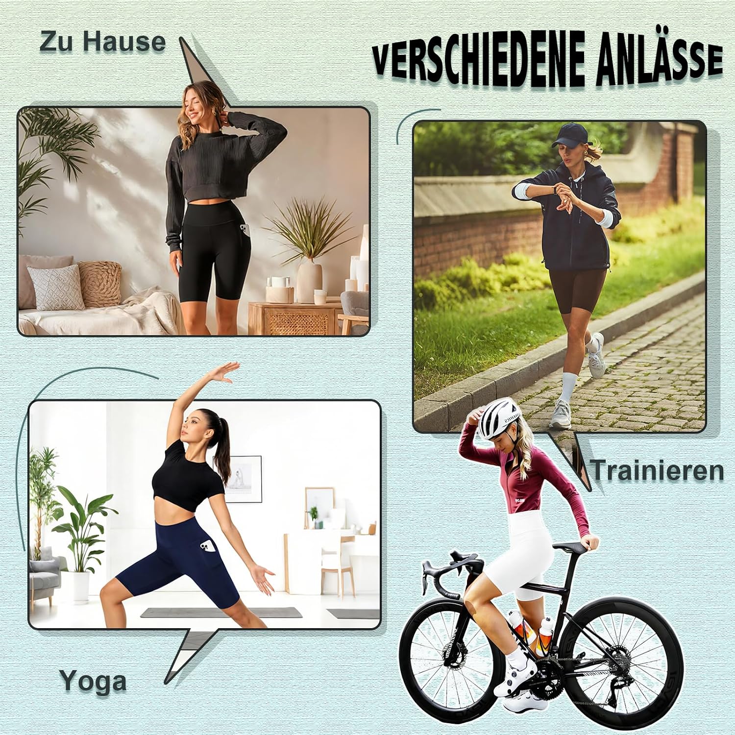 Detalle de FuelMeFoot 3er-Set Damen Radlerhose mit Taschen, High Waist – blickdicht & sportlich