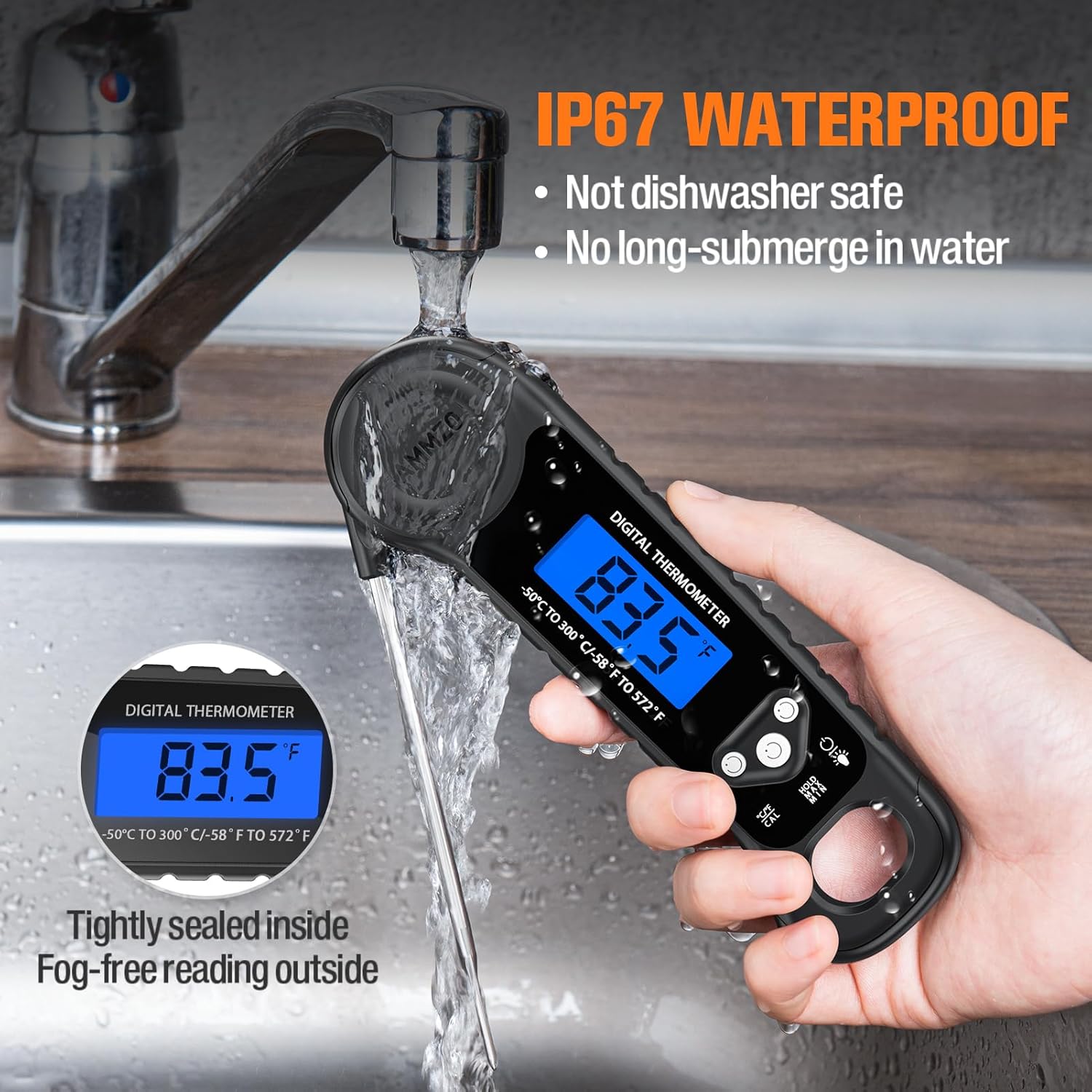 Detalle de AMMZO EK-01 Digital Meat Thermometer with Backlit Display and IP67 Rating