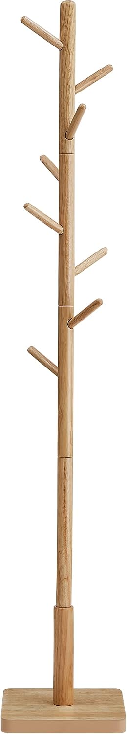 Detalle de VASAGLE Andi Collection RCR010N01 Wooden Coat Rack, 8 Hooks, Natural Rubberwood