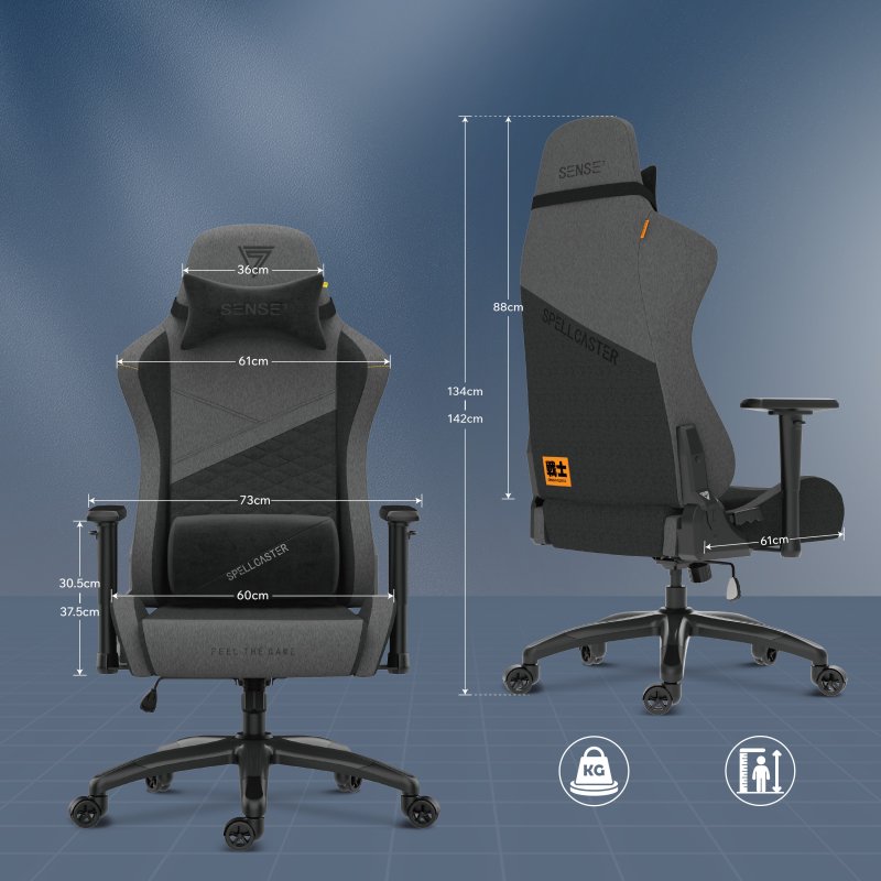 Detalle de SENSE7 Spellcaster Senshi Edition XL: Silla Gaming de Tela Ergonómica con Soporte Lumbar (Gris)