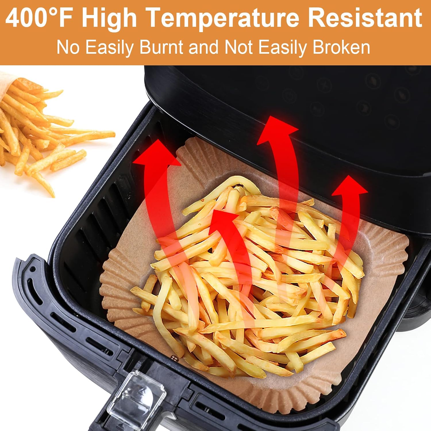 Detalle de AiQInu Carta forno per friggitrice ad aria (100 pezzi) quadrata antiaderente, BPA free, fino a 220°C