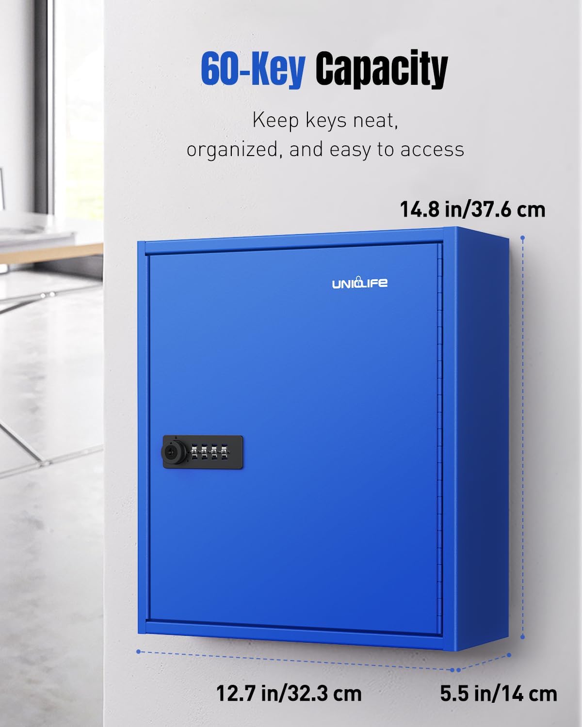 Thumbnail 2 de Uniclife 60 Keys Key Lock Box with Code and Backup Key – Wall Mount, Blue