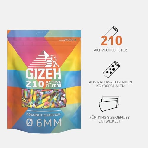 Detalle de GIZEH RAINBOW Active Filter, Ø 6 mm – 210 Filter im Pack