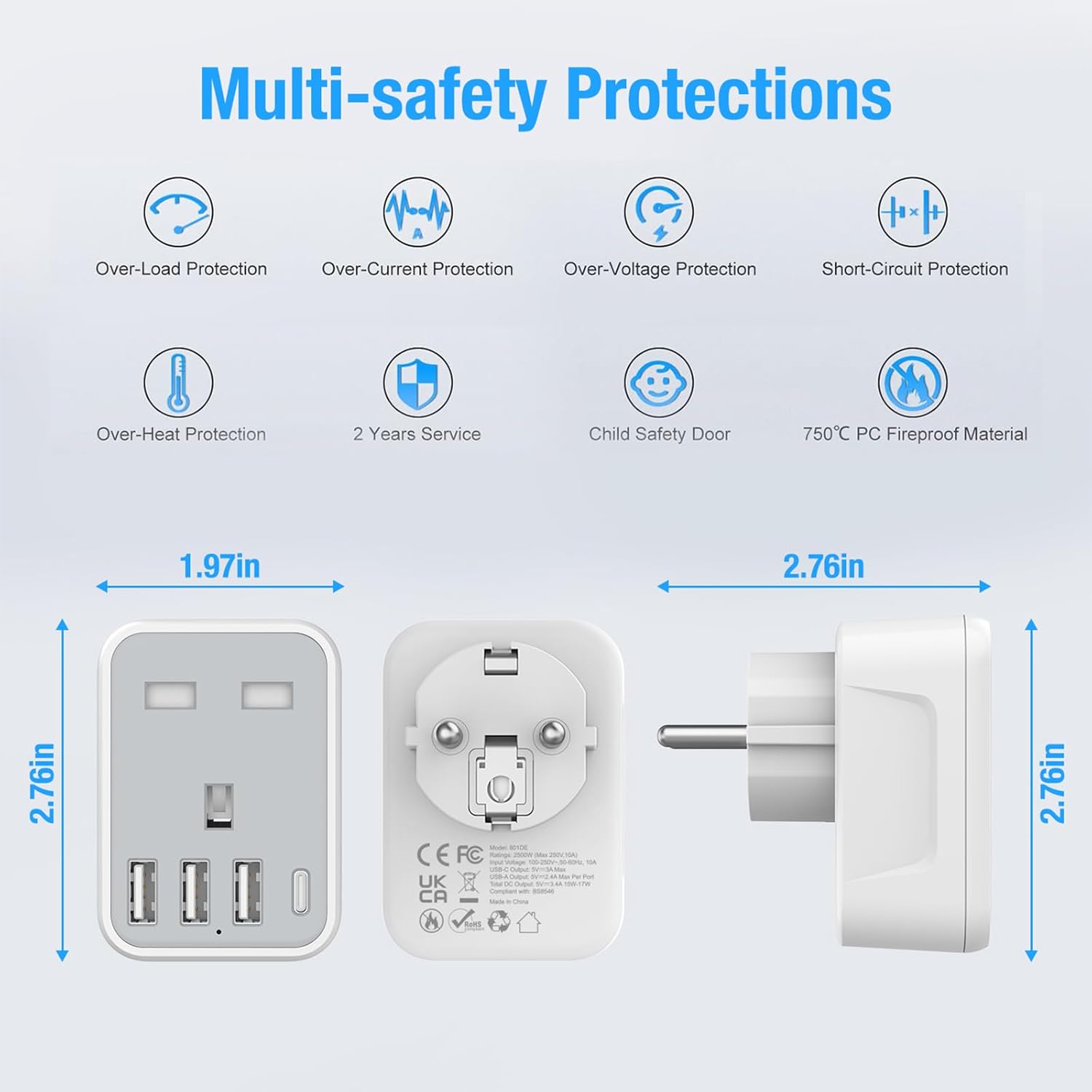 Thumbnail 5 de UK to European Travel Adaptor 4 USB Ports 🔌