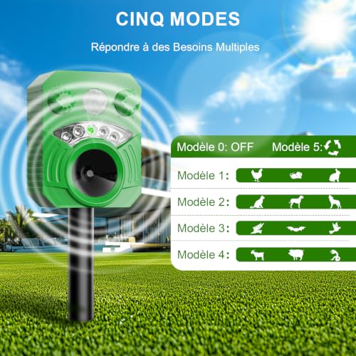 Detalle 2 de Repulsif Chat Ultrason 5 Modes Étanche – SOKTNEU