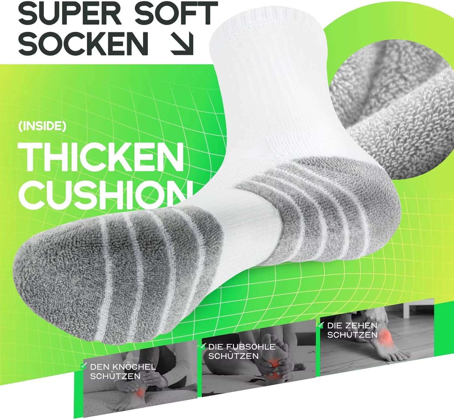 Detalle 2 de TUUHAW 6-pack cotton sports socks for women & men – breathable crew socks for running, hiking, cycling and gym