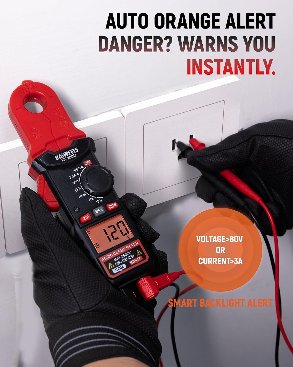 Detalle 2 de KAIWEETS Digital Clamp Meter with Round Jaw TRMS: Accurate AC/DC Testing in a Compact One-Handed Design