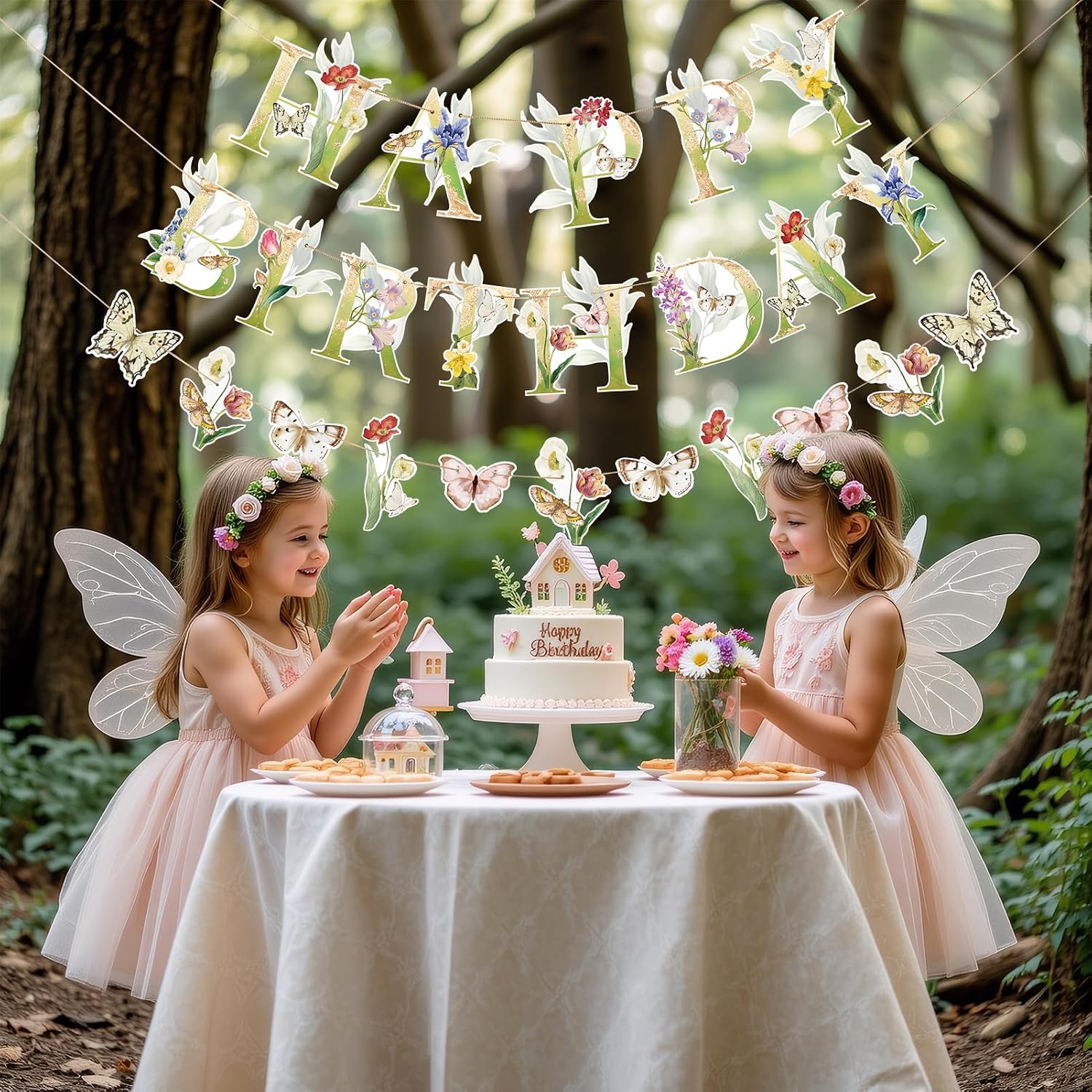 Detalle 1 de SUNBEAUTY Blumen Girlande Wildblume – bunte Deko für Geburtstag, Babyzimmer und Feierlichkeiten