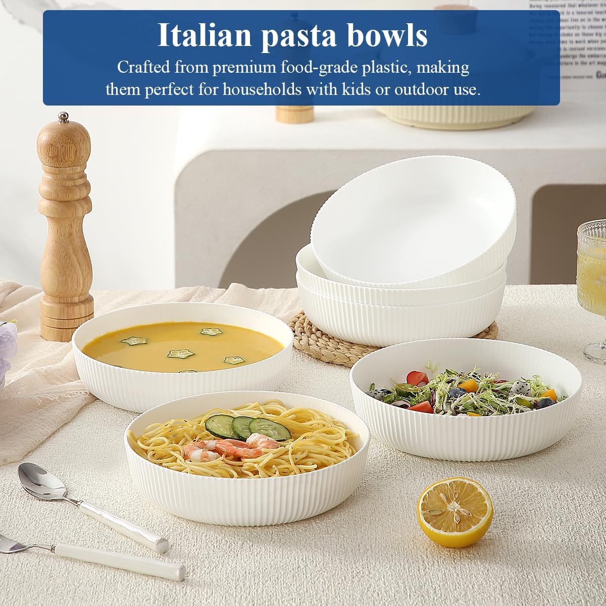 Thumbnail 2 de HOMQUEN Lot de 6 bols pour pâtes 1100 ml, blancs, en plastique incassable (lave-vaisselle)