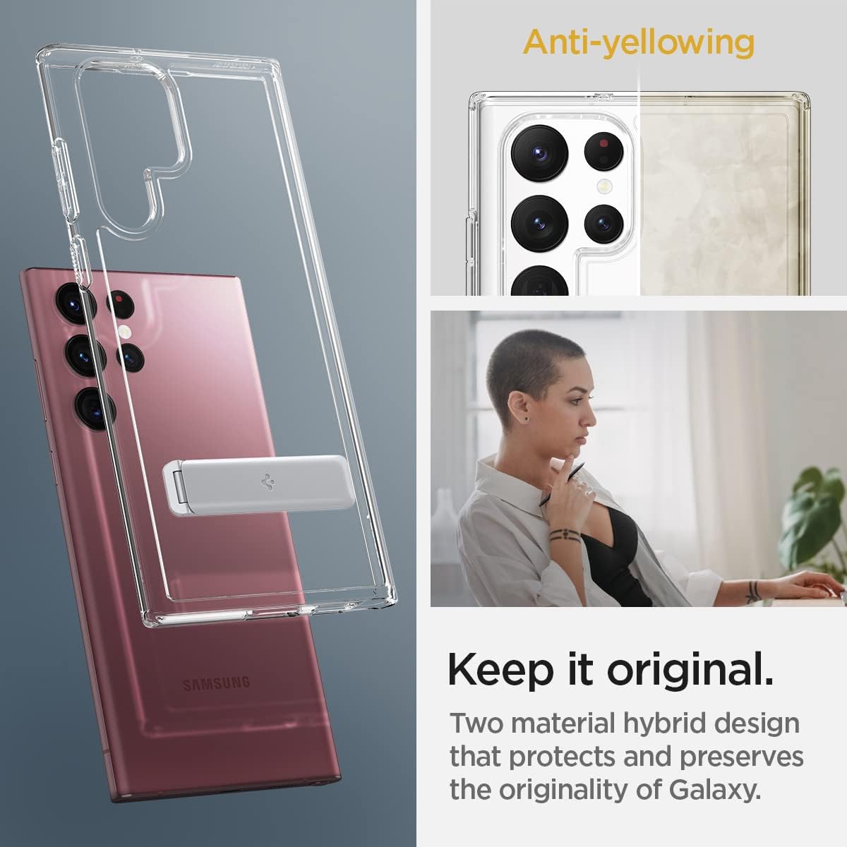 Thumbnail 4 de Spigen Ultra Hybrid S pour Samsung Galaxy S22 Ultra 5G – coque transparente à structure hybride