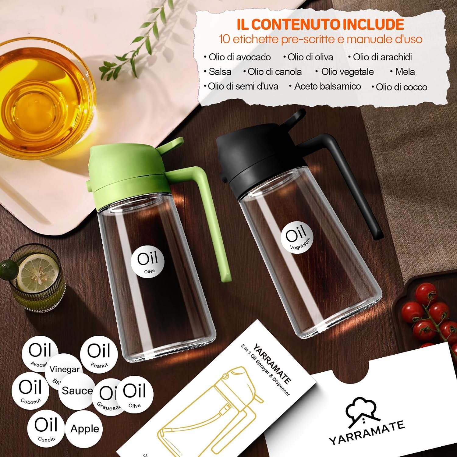 Thumbnail 3 de YARRAMATE Spruzzatore di Olio da Cucina 2 in 1, Bottiglia in Vetro 470 ml – Nero Ossidiana