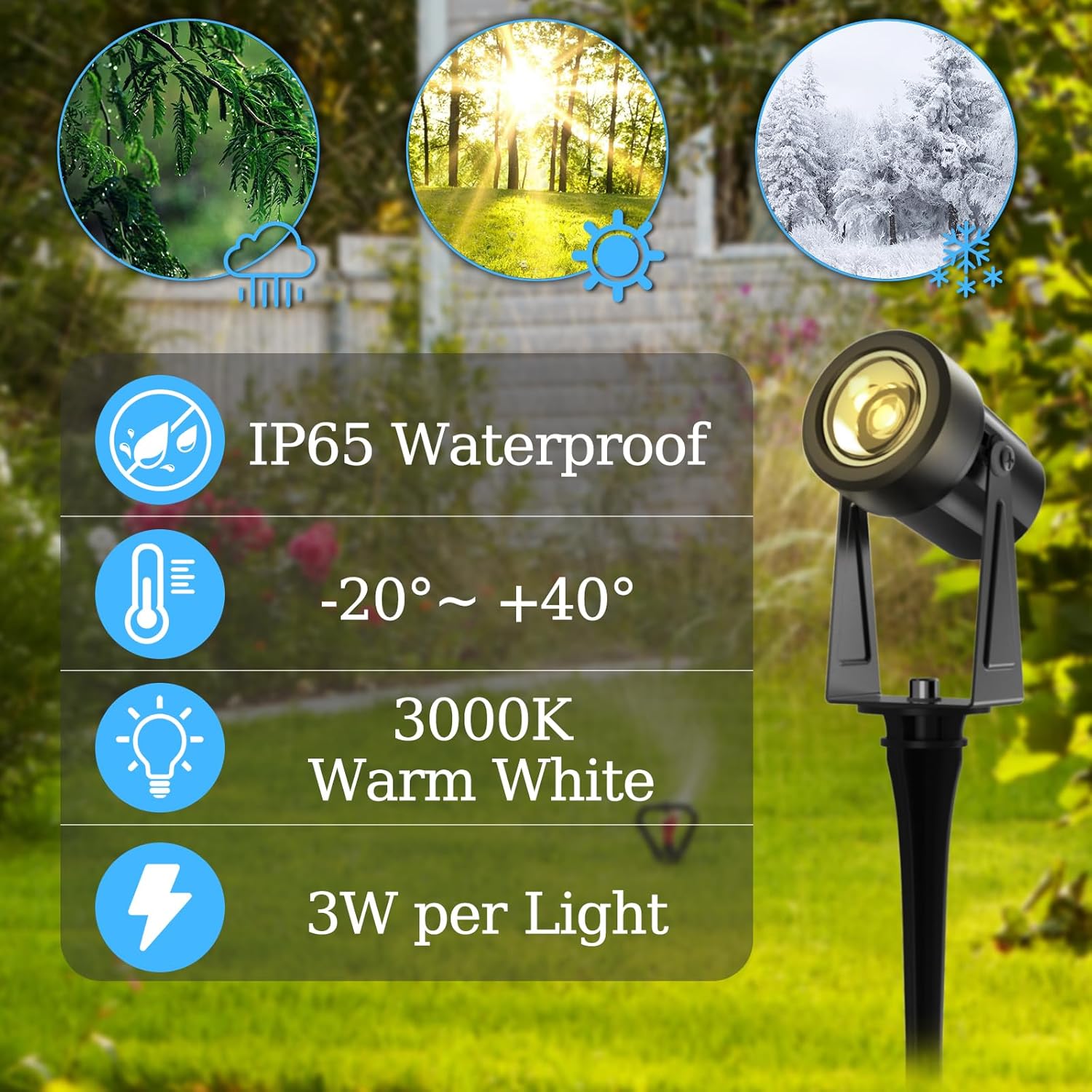 Thumbnail 4 de GLOBELIT Garden Spike Lights 150FT 10-Pack with IP65, 3000K warm white and 30° beam (adjustable 360°) – black