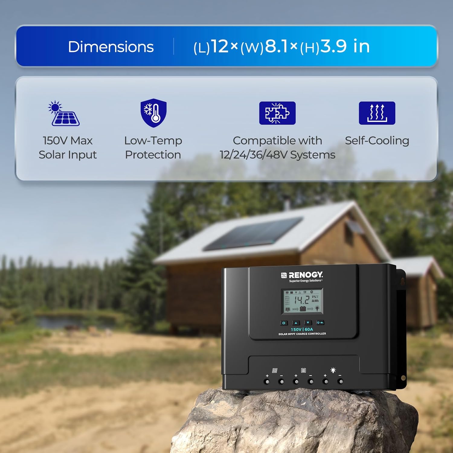 Thumbnail 1 de Renogy Rover Lite 60A MPPT Solar Charge Controller (12V/24V/36V/48V) with 150V Max Solar Input