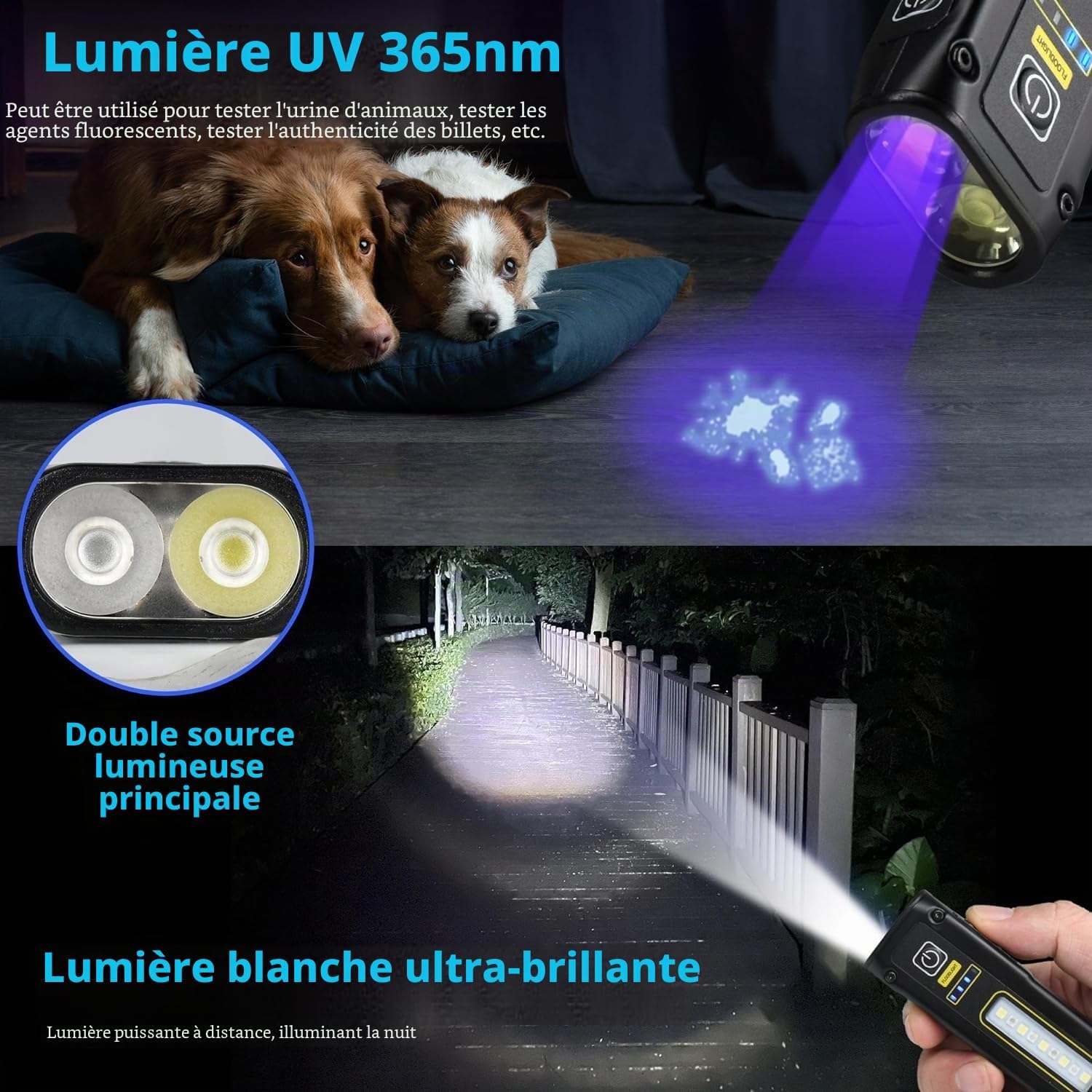 Detalle de DARKBEAM B201 UV-zaklamp met 365 nm, wit en rood COB-licht