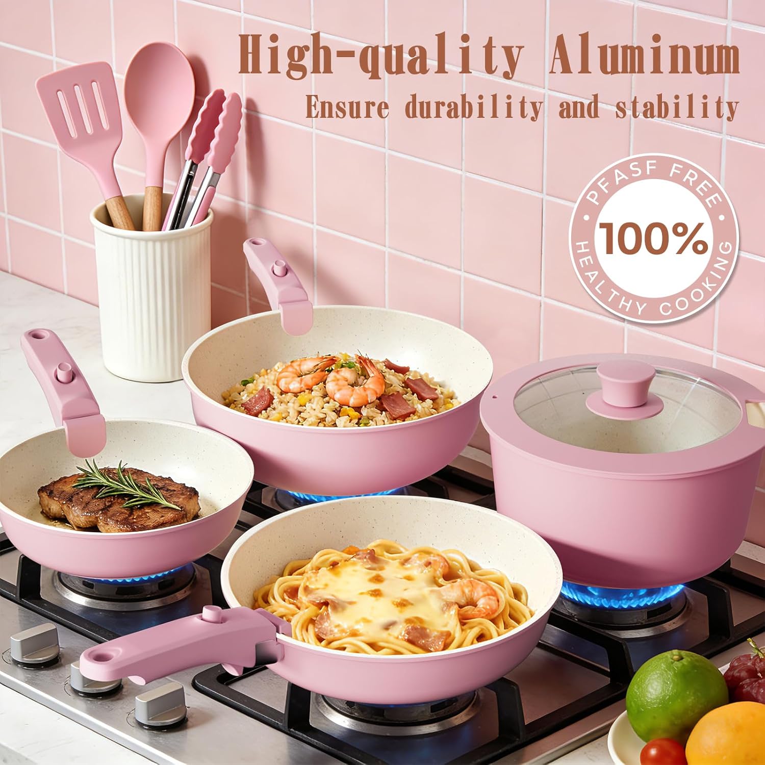 Thumbnail 2 de Umite Chef Pots and Pans Set Non Stick, 21 pcs: Ceramic, Detachable Handles, Oven Safe, Induction Compatible