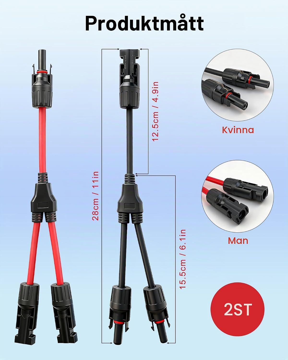 Detalle 2 de Binamao 6 mm² Y-fördelare för solkabel, 1Y2 med MMF- och FFM-kontakter